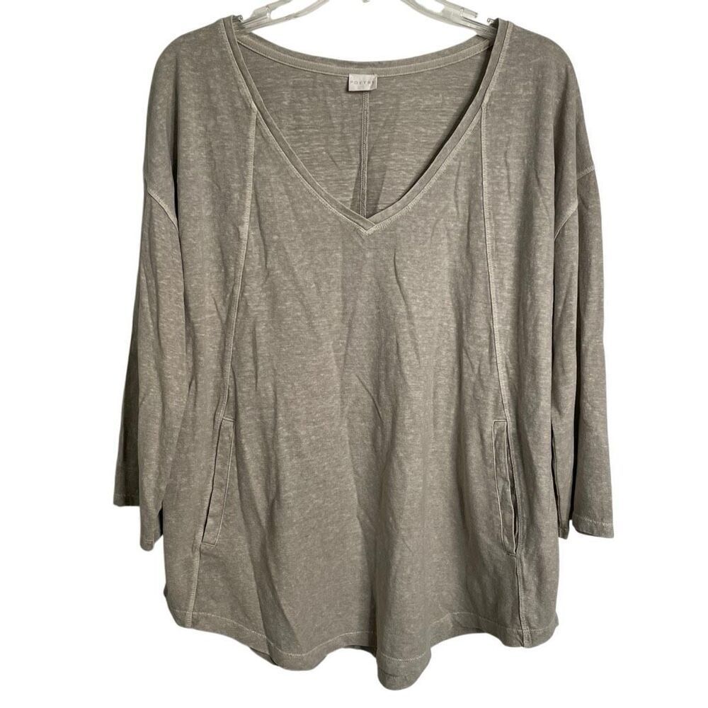 Poetry Clothing Womens Organic Linen Hemp V Neck Tunic 14 Gray Pigment-Dyed